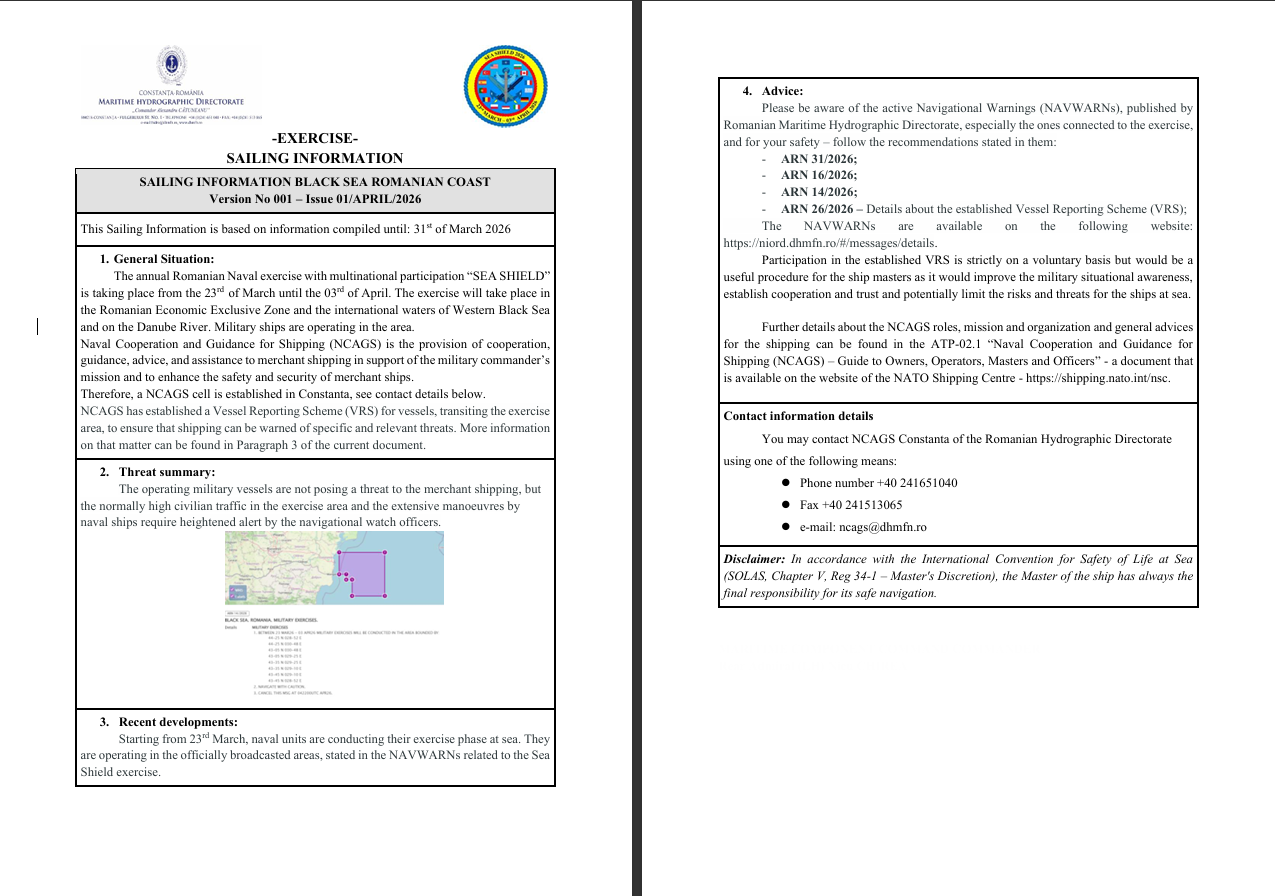 Tip de Produs AWNIS — Sailing information