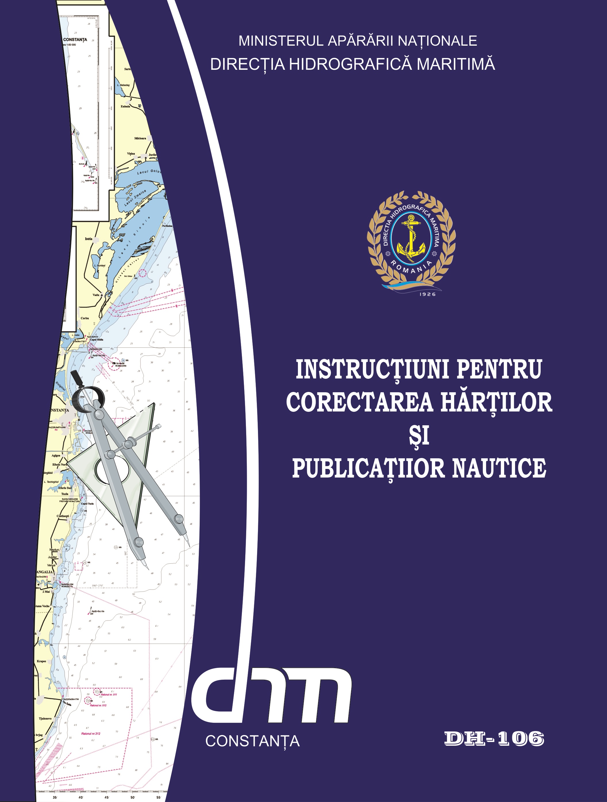 Coperta publicației Instrucțiuni pentru corectarea hărților și publicațiilor nautice românești DH-106