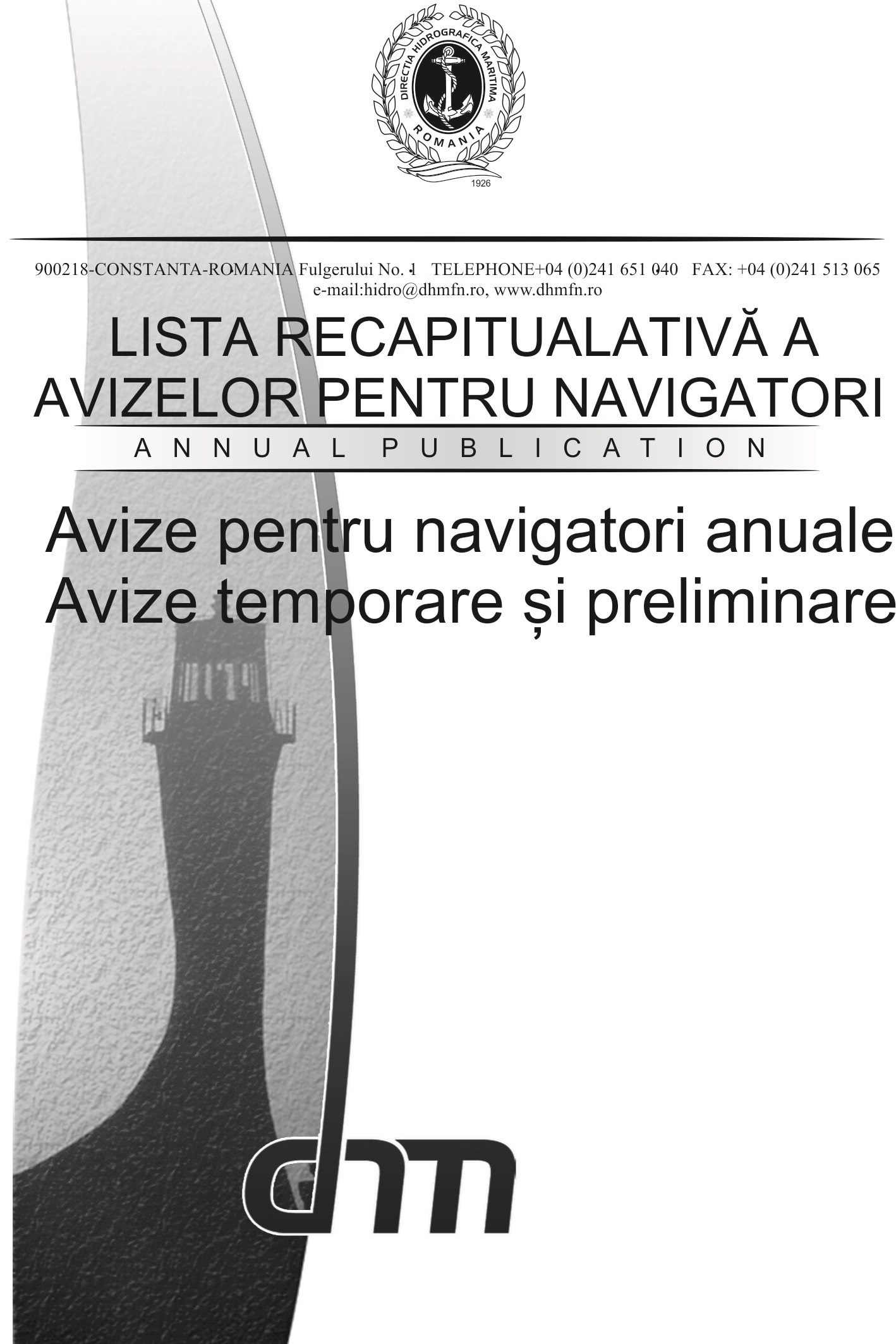 Coperta publicației Lista recapitulativă a avizului pentru navigatori